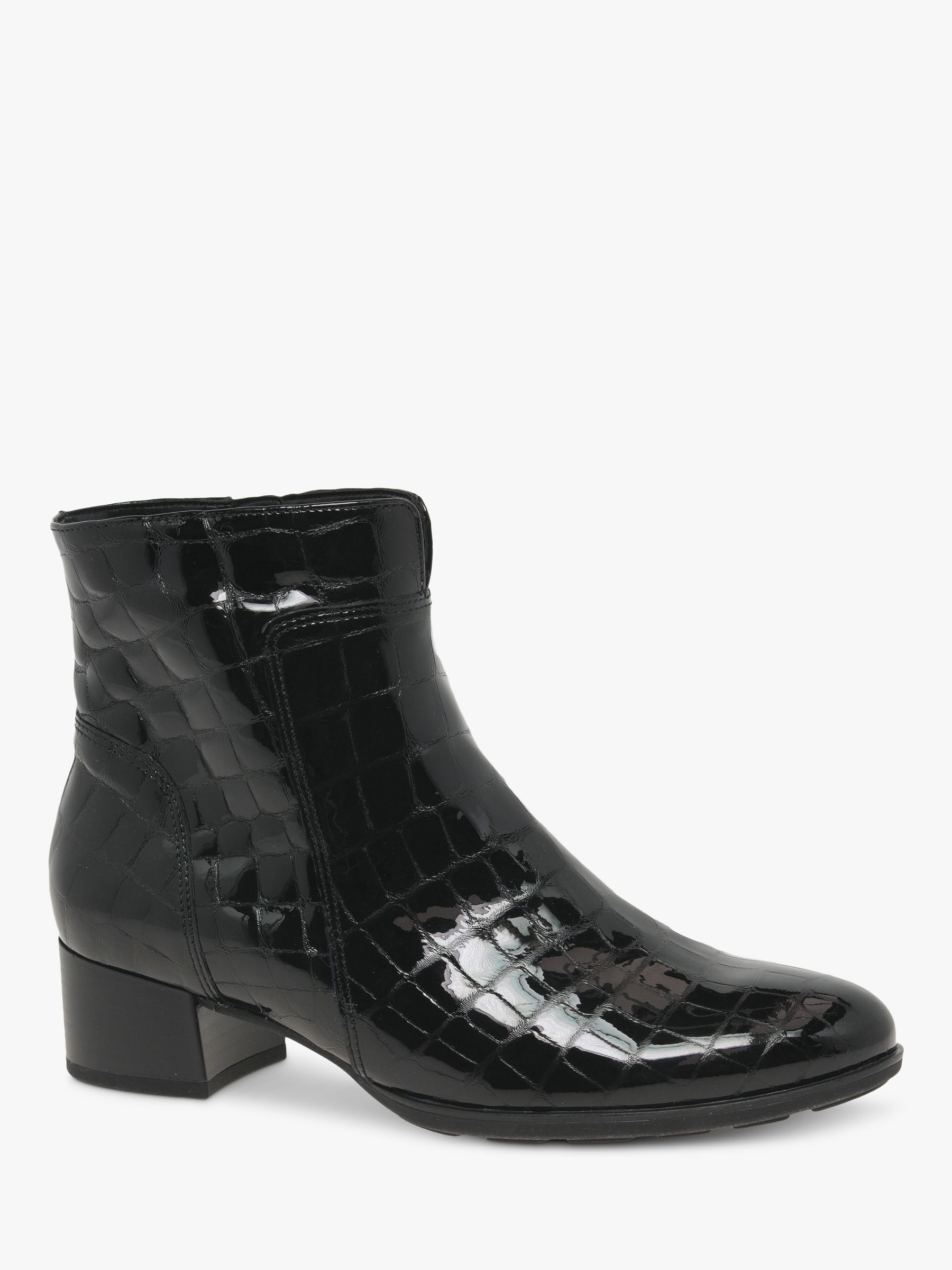 Shining foran Glatte Gabor Delphino Patent Croc Leather Ankle Boots, Black at John Lewis &  Partners