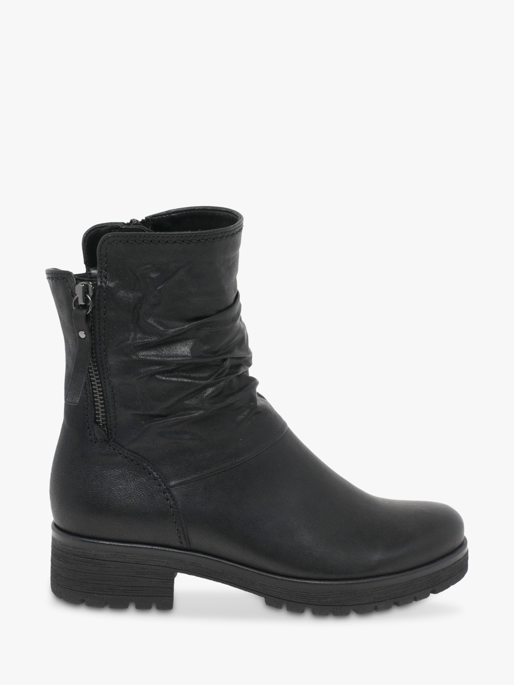 Gabor Zola Wide Fit Leather Biker Boots, Black at John Lewis &
