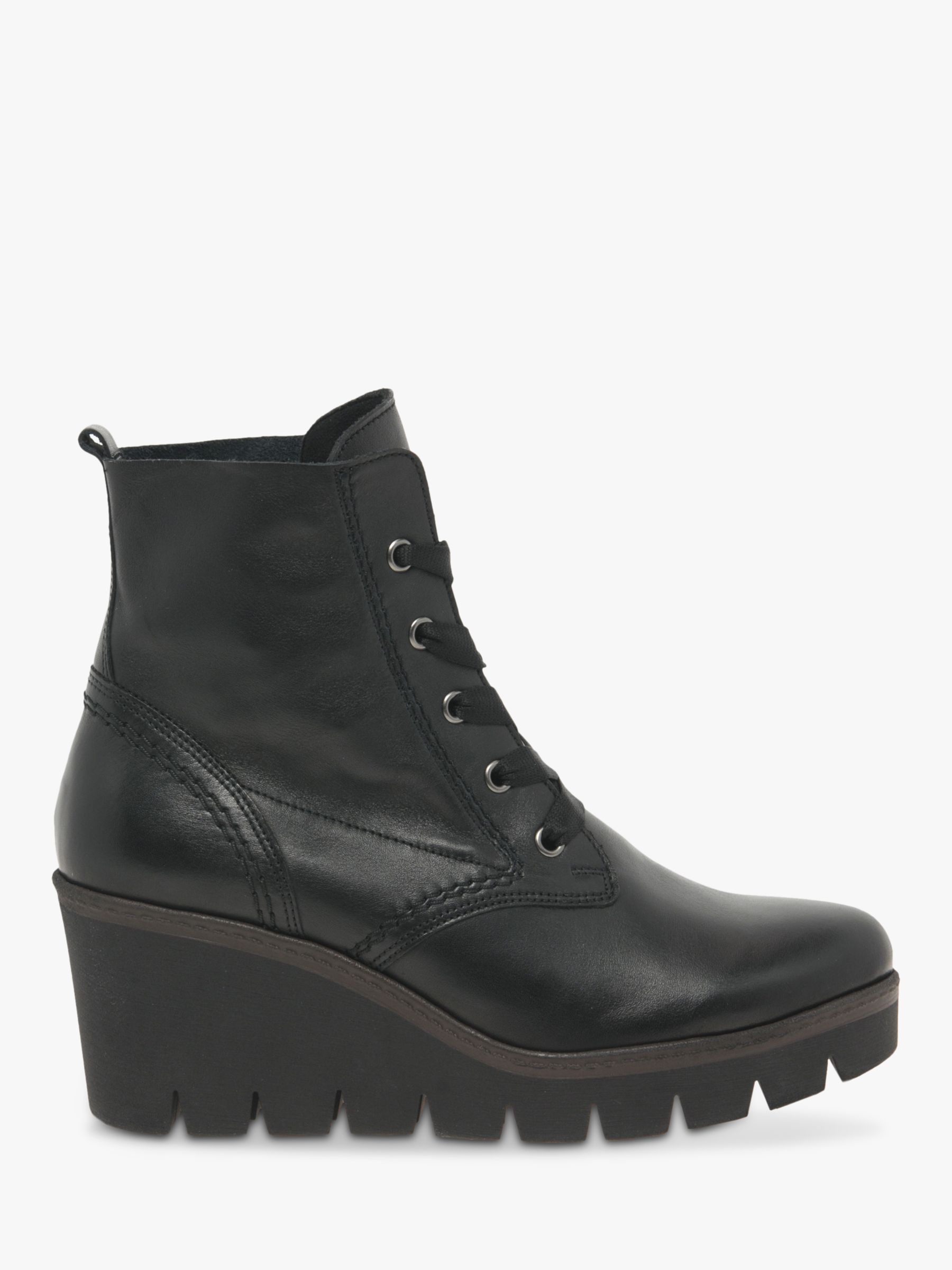 Gabor Photograph Leather Wedge Heel Ankle Boots, Black at John Lewis ...