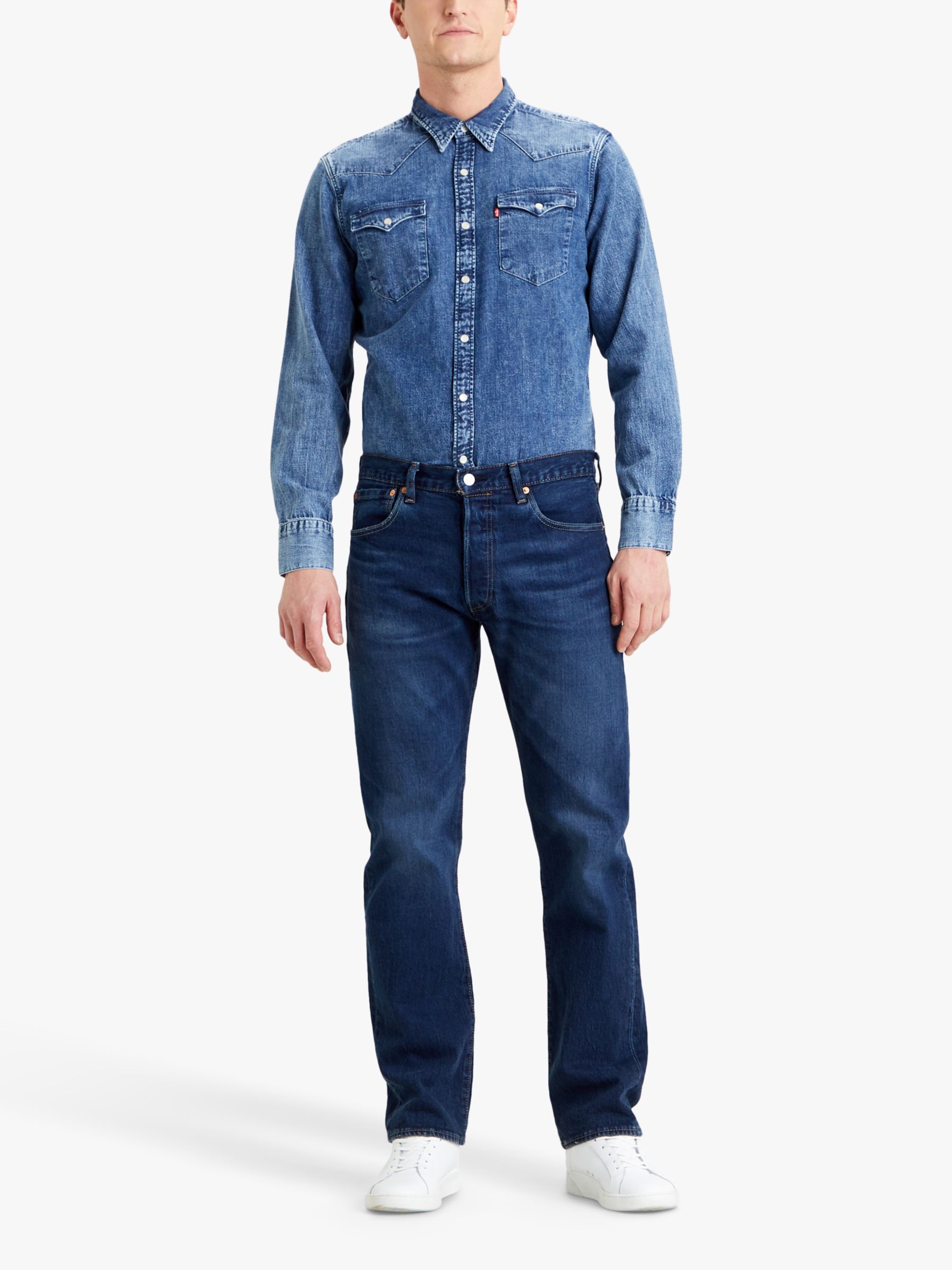 Levi's 501 Original Straight Jeans, Mid Blue at John Lewis & Partners