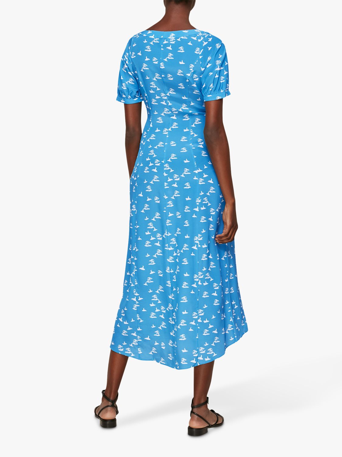 Whistles Beach Print Silk Midi Dress, Blue/White at John Lewis & Partners