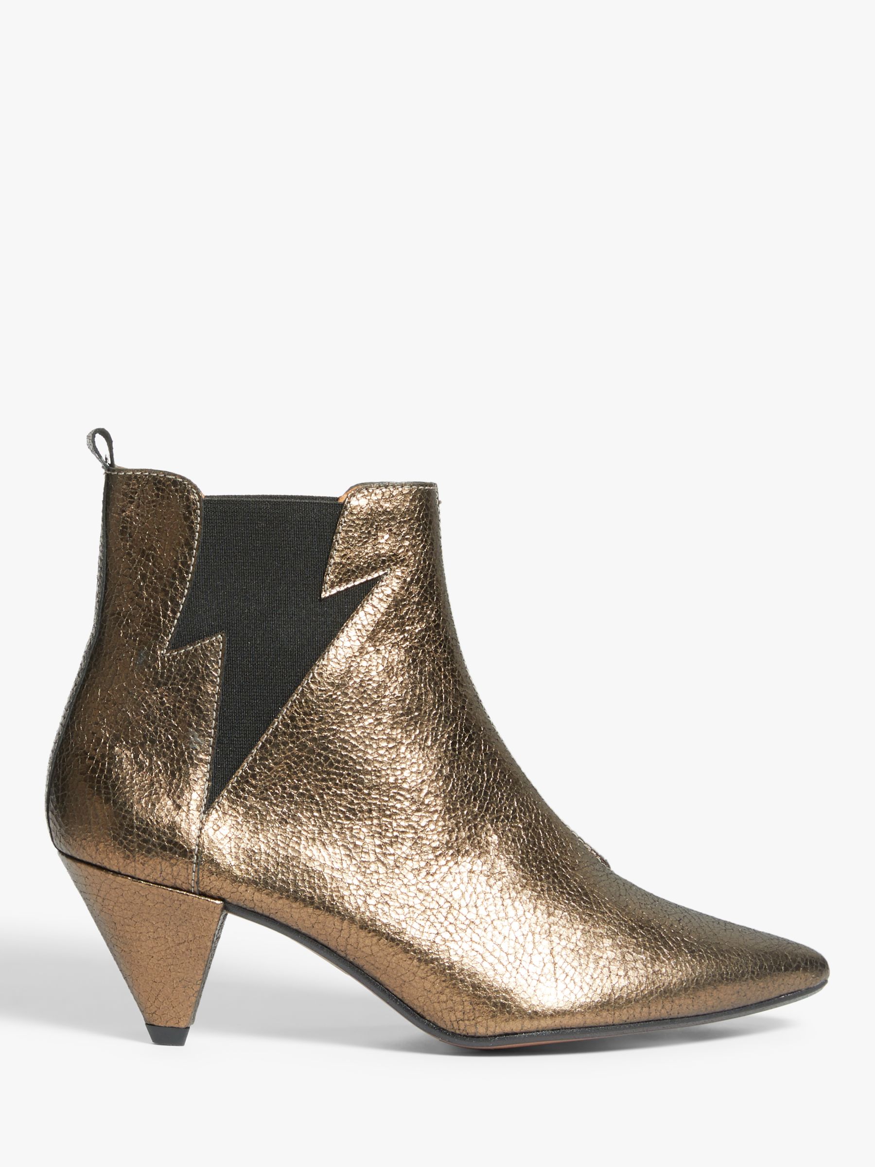 AND/OR Robbin Leather Lightning Bolt Ankle Boots, Gold