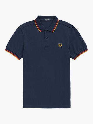 Fred Perry Twin Tipped Regular Fit Polo Shirt, Dark Carbon/Deep Red/Amber
