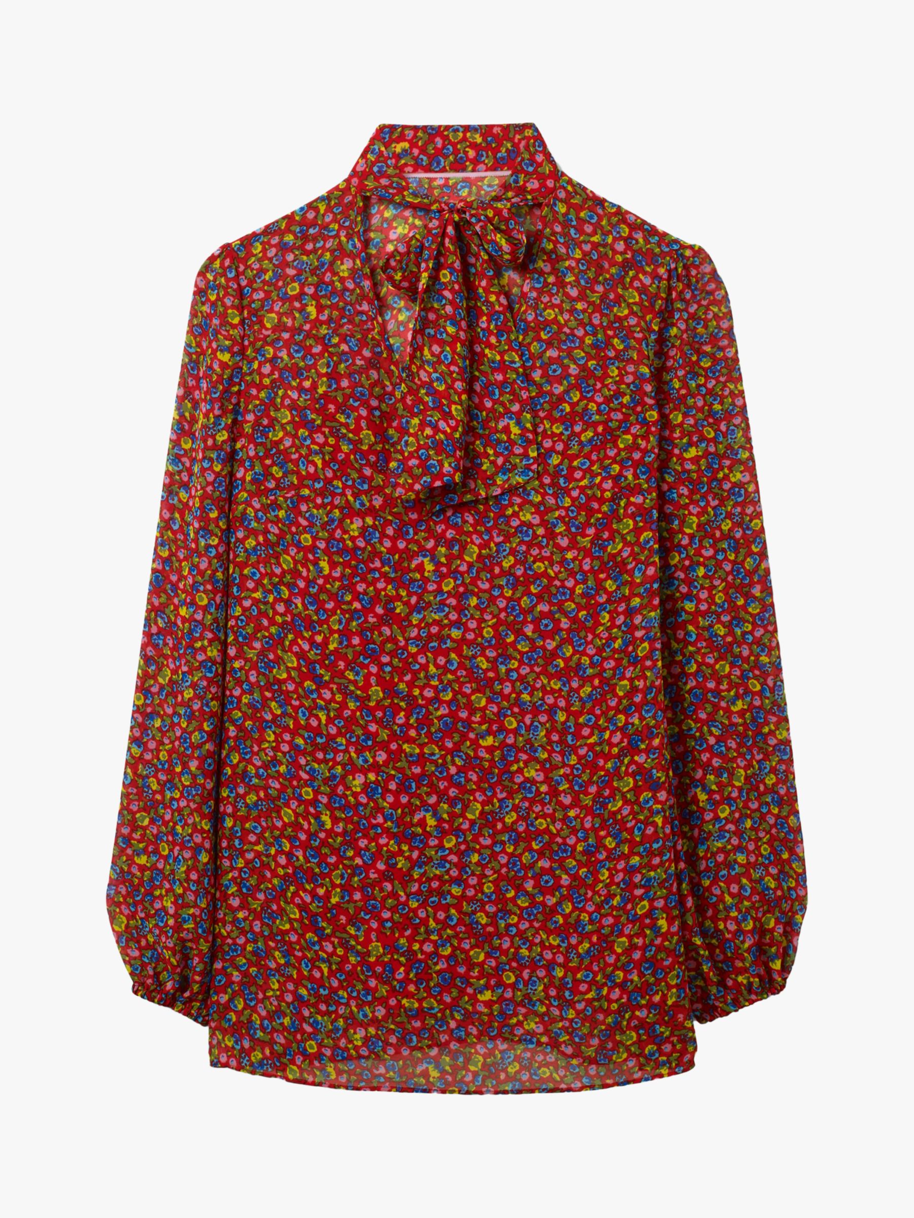 Boden Imogen Floral Tie Neck Blouse | Red English Ditsy at John Lewis ...