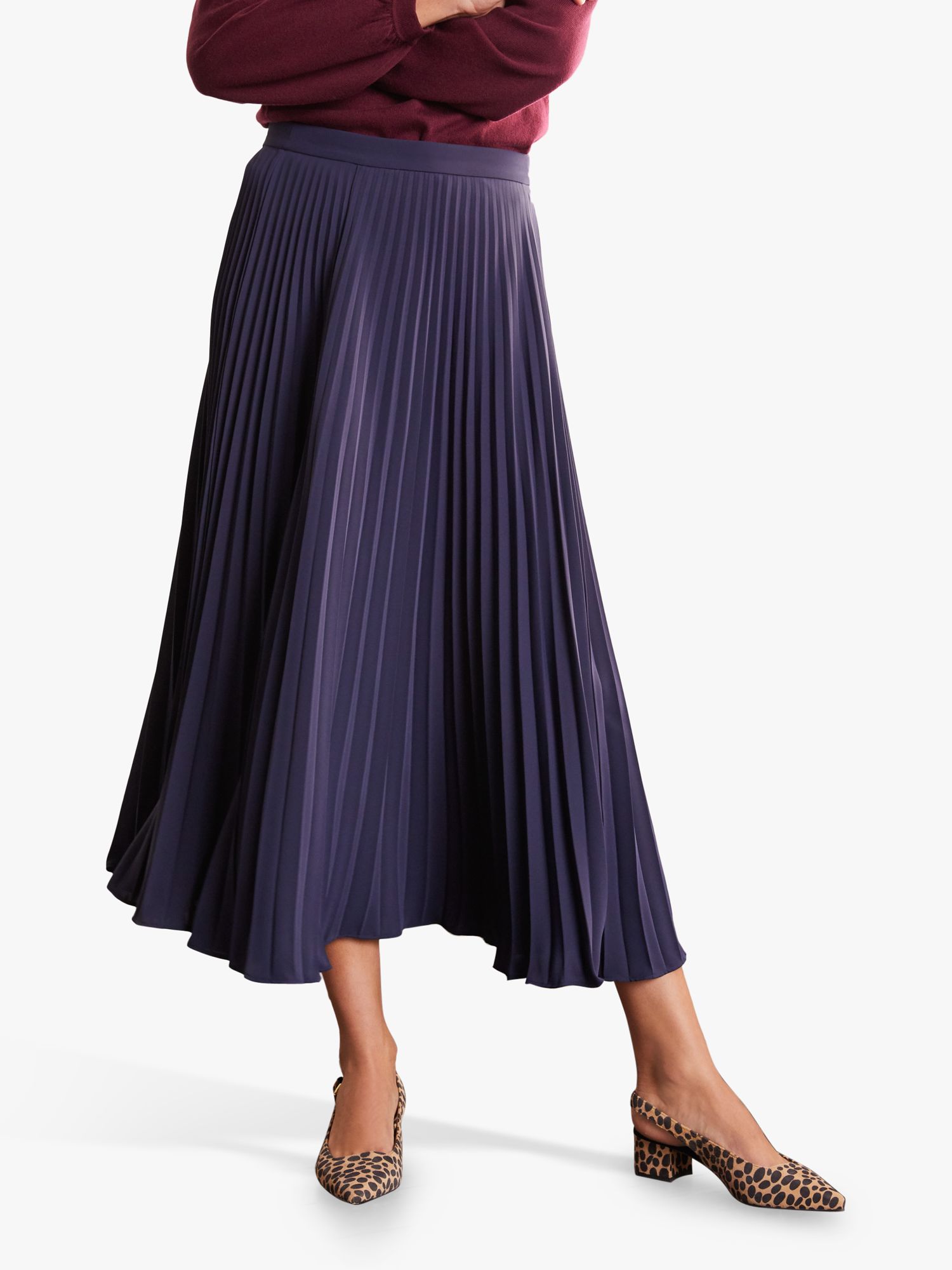 Boden Kristen Pleated Skirt, Navy at John Lewis & Partners