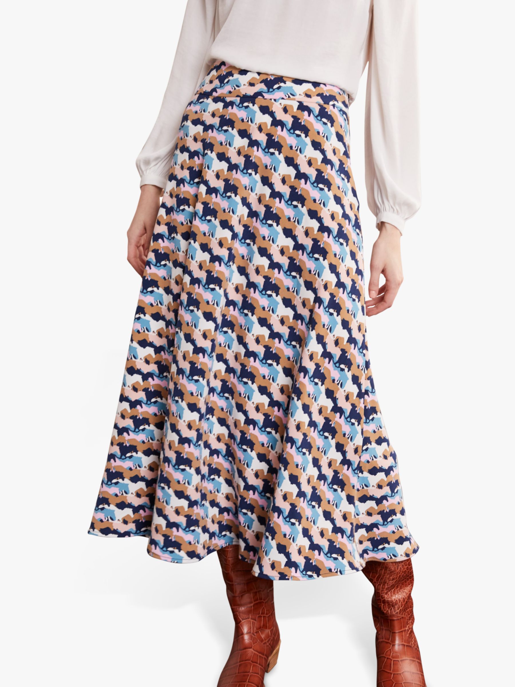 Boden Stackpole Abstract Carousel Print Midi Skirt, French Navy/Multi