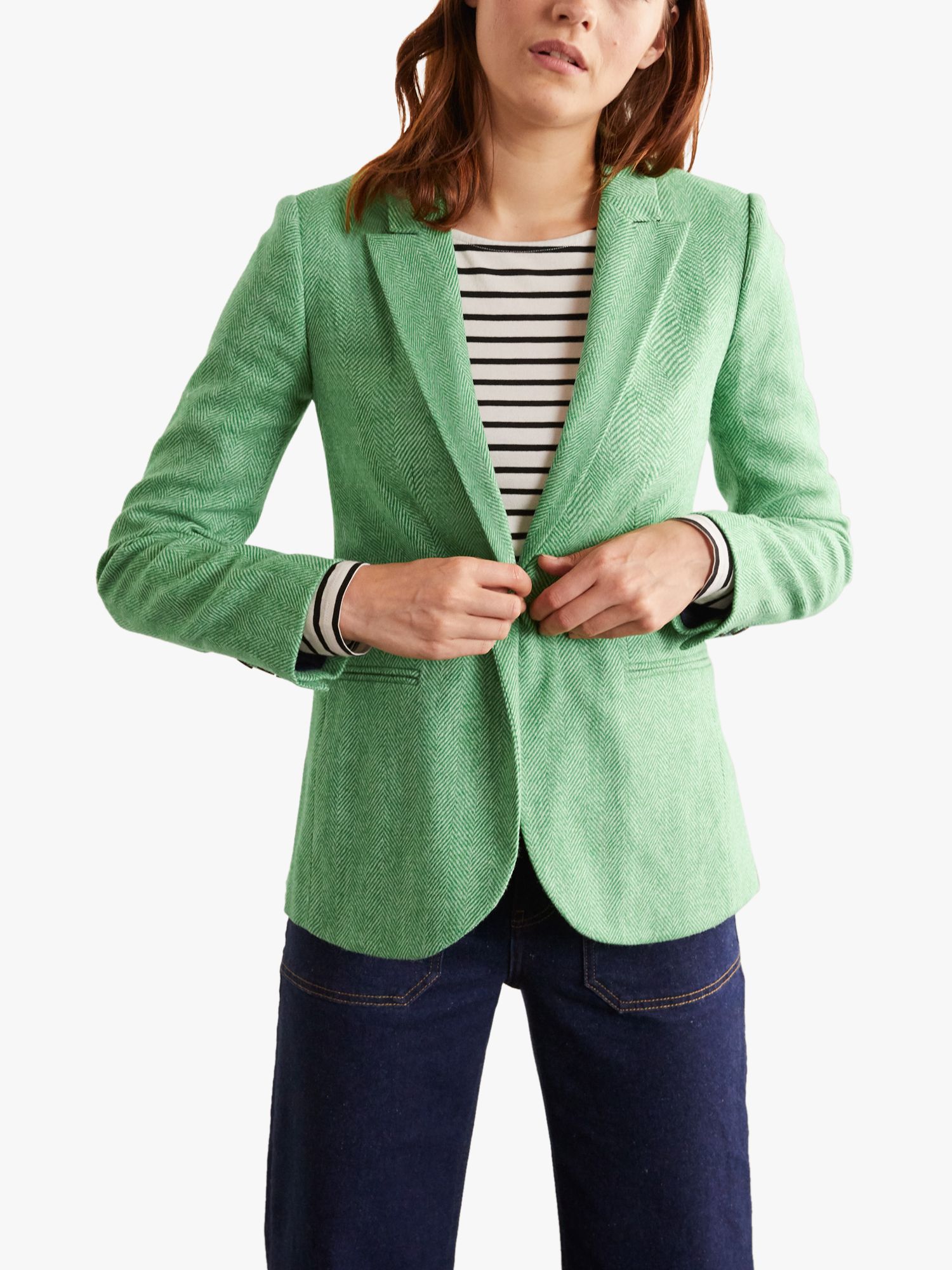 Boden Atkins Wool Tweed Blazer, Green Herringbone