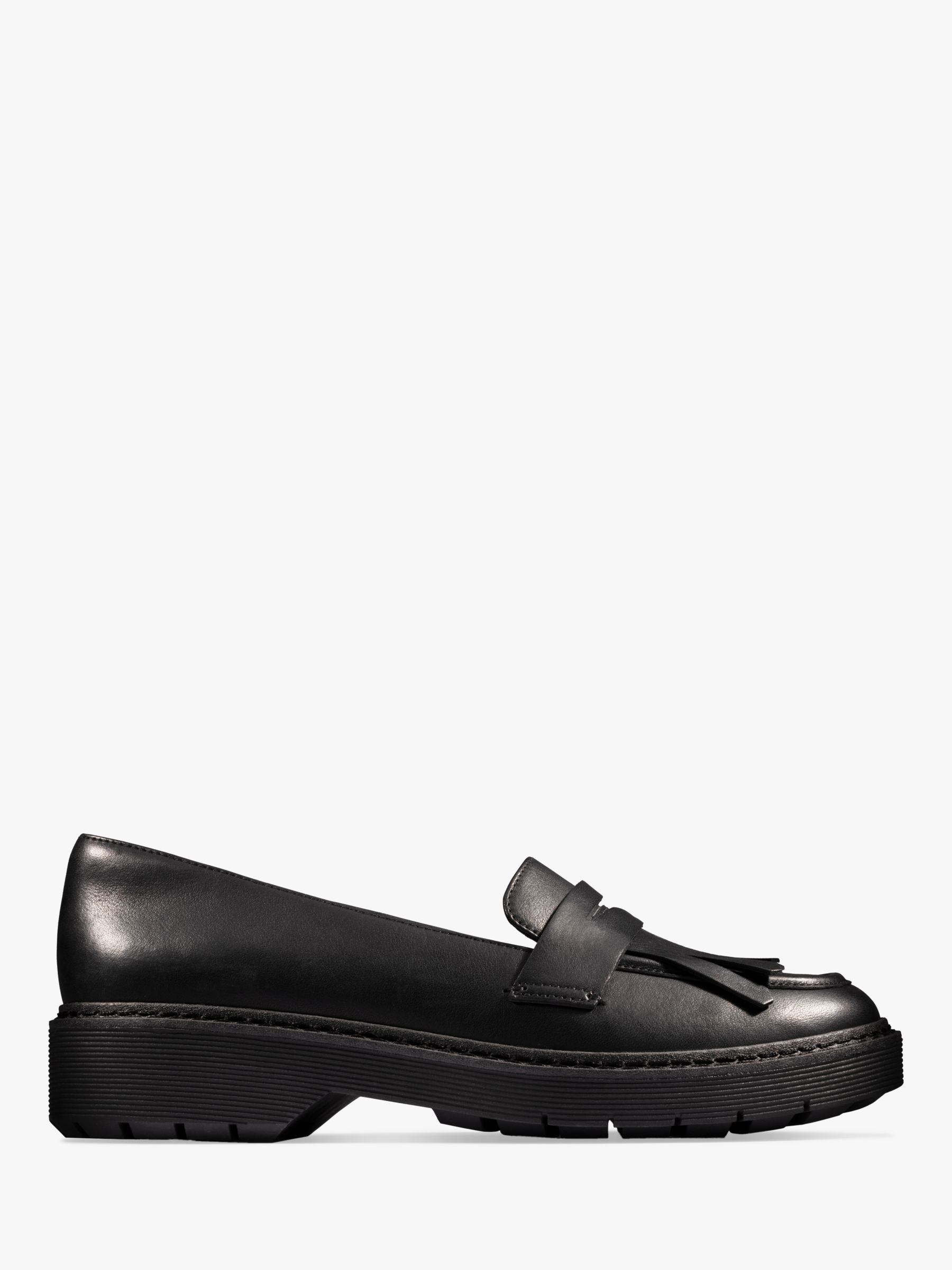 Clarks Witcombe Dawn Leather Tassel Loafer, Black at John Lewis & Partners
