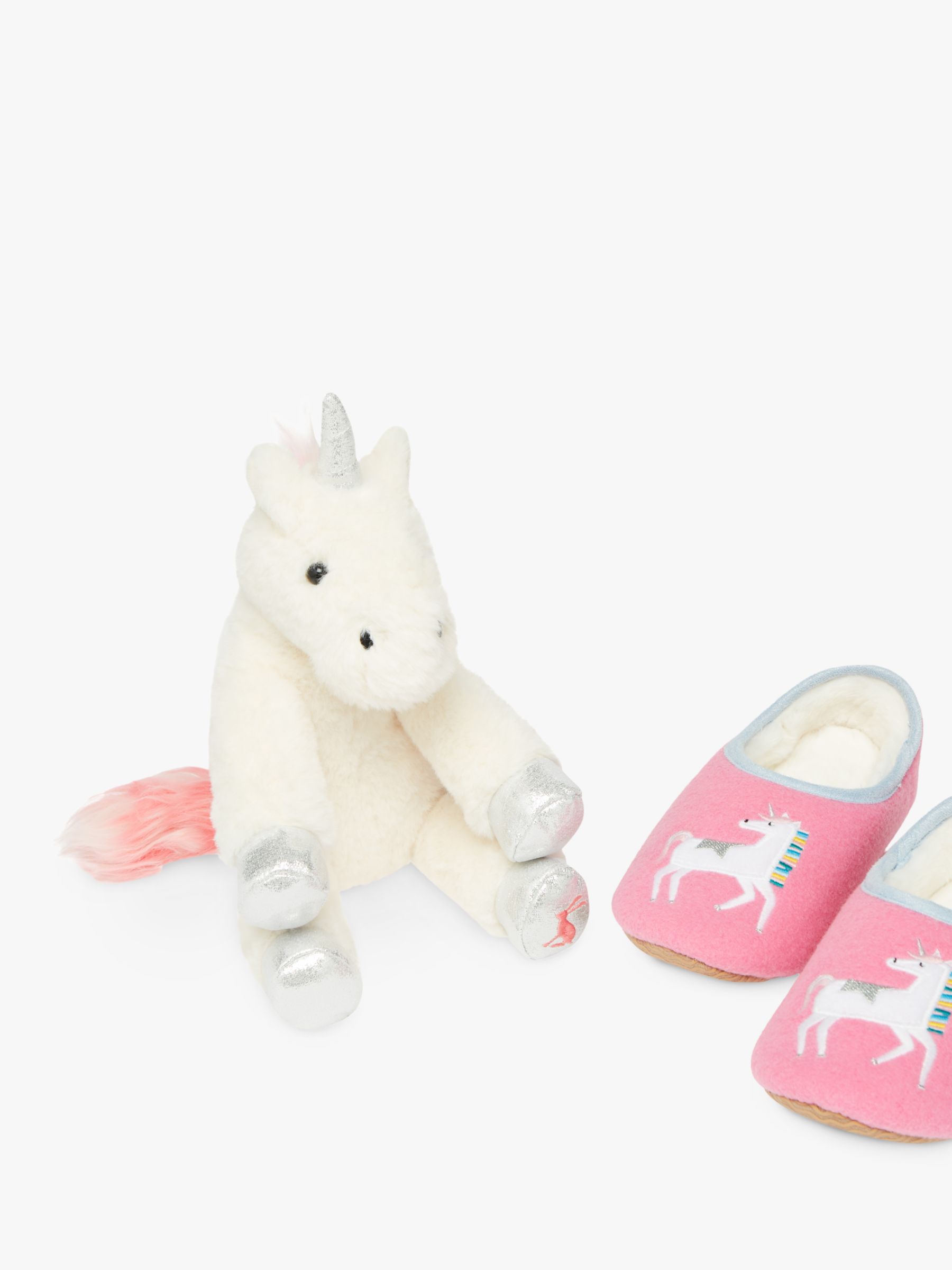 Little Joule Children's Soft Toy & Slipper Gift Set, Pink Unicorn