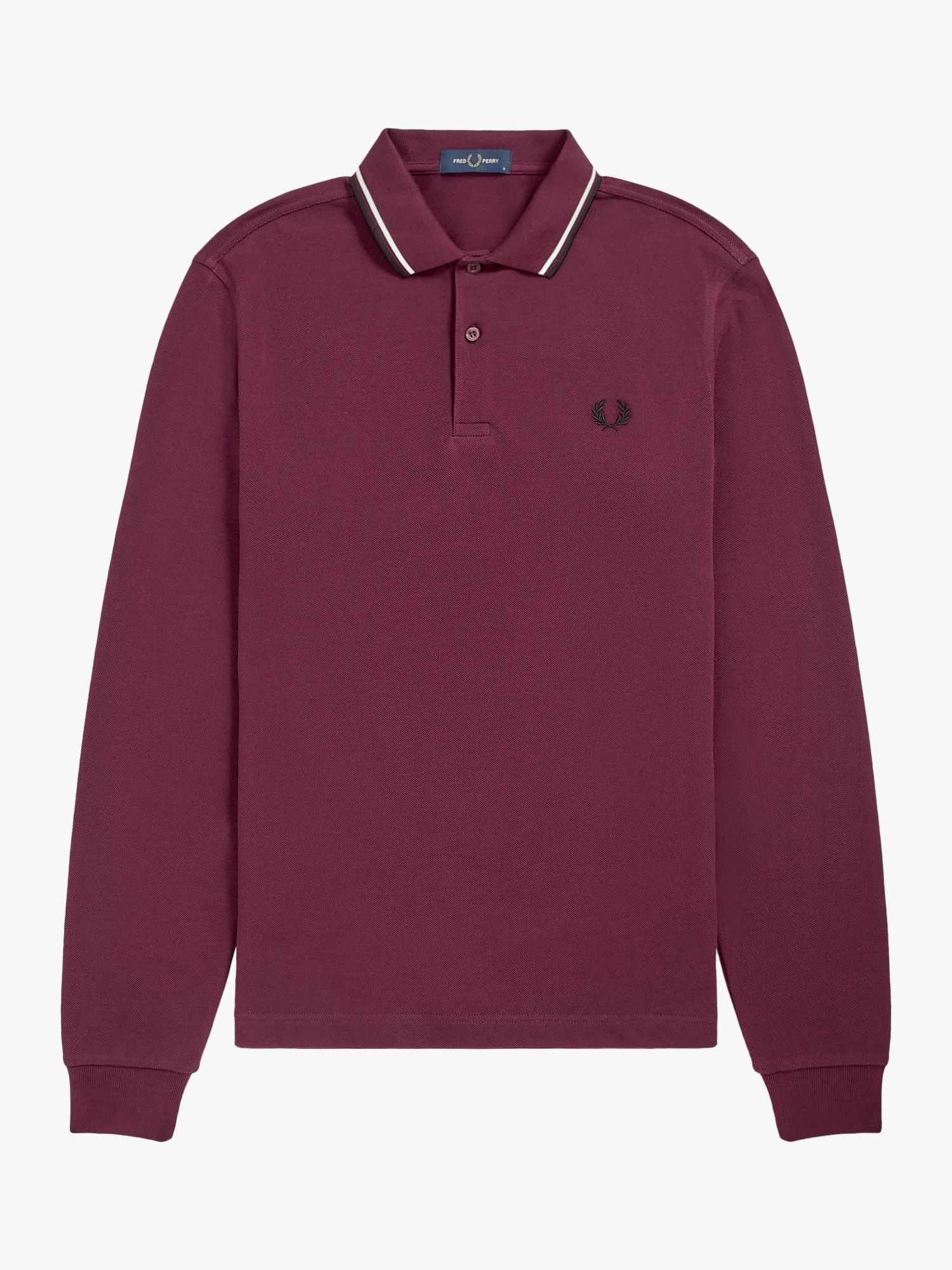 Fred Perry Twin Tipped Long Sleeve Polo Shirt, Red C799 at John Lewis ...