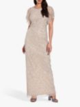 Adrianna Papell Long Beaded Flutter Sleeve Gown, Biscotti