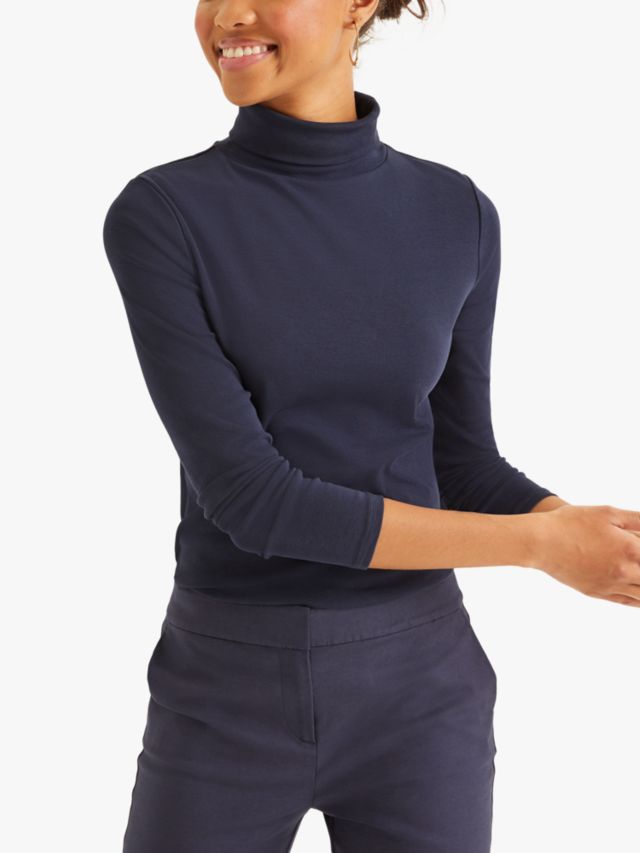 Boden Essential Roll Neck Top, Navy, XS