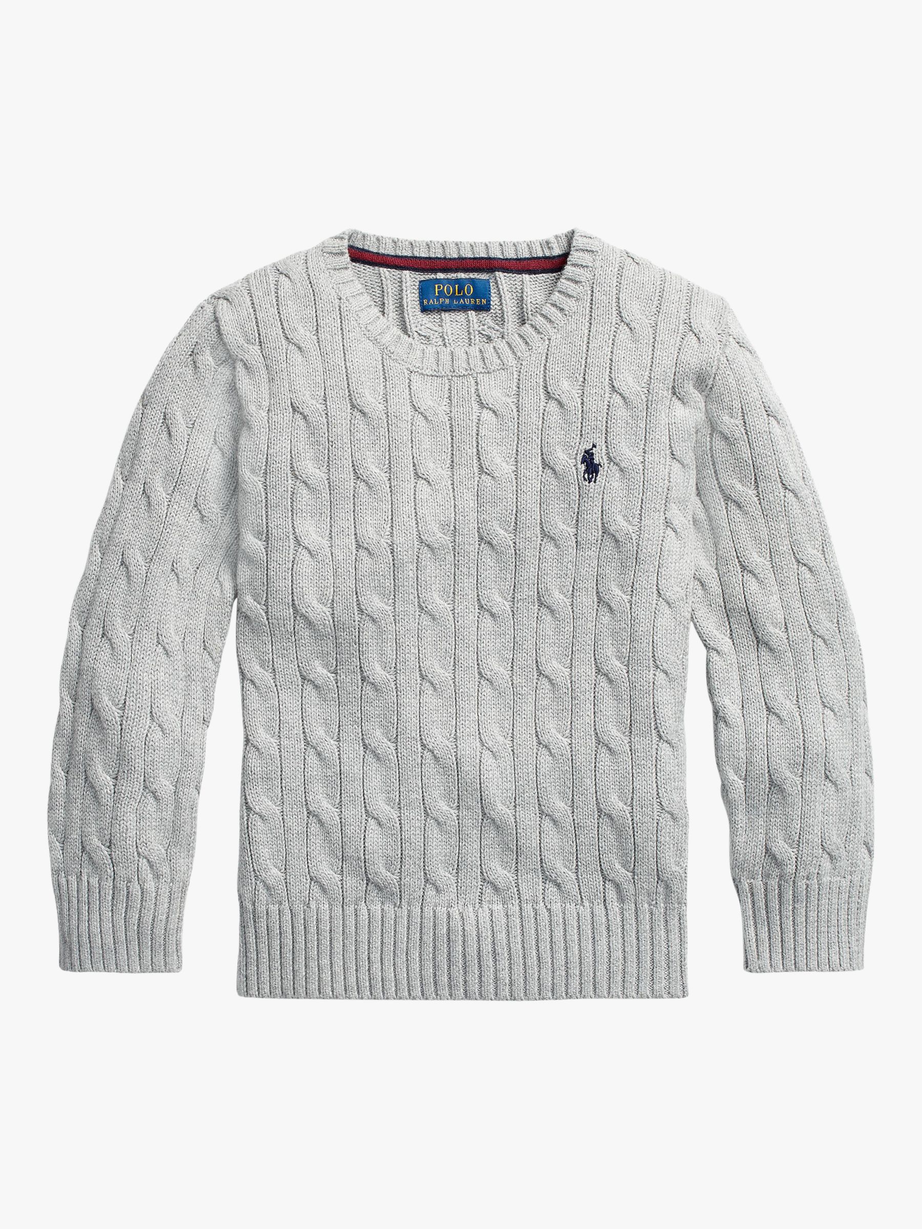 Polo Ralph Lauren Kids' Long Sleeve Cable Jumper, Grey at John Lewis ...