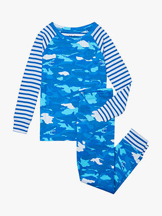 Hatley Kids' Shark Camo Raglan Sleeve Pyjama Set, Blue