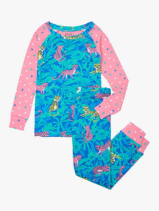 Hatley Kids' Jungle Cats Print Pyjama Set, Teal