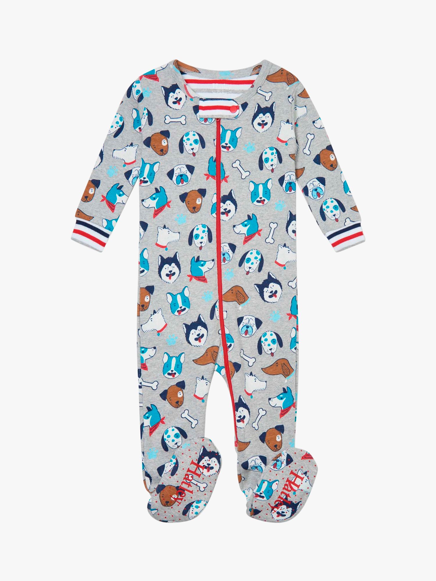 Hatley Baby Organic Cotton Pup Print Coverall Sleepsuit, Grey/Red
