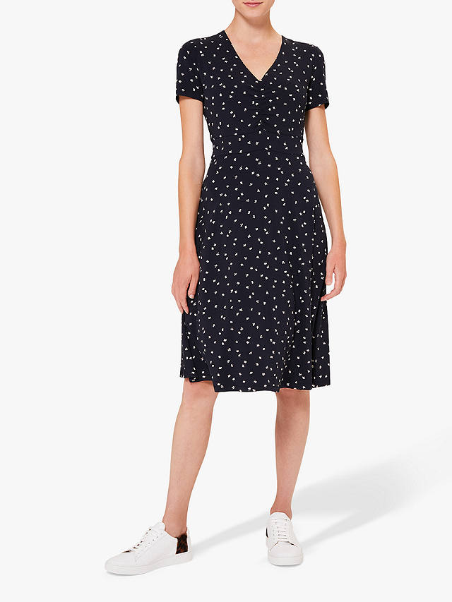 Hobbs Nia Jersey Floral Knee Length Dress, Navy/Ivory at