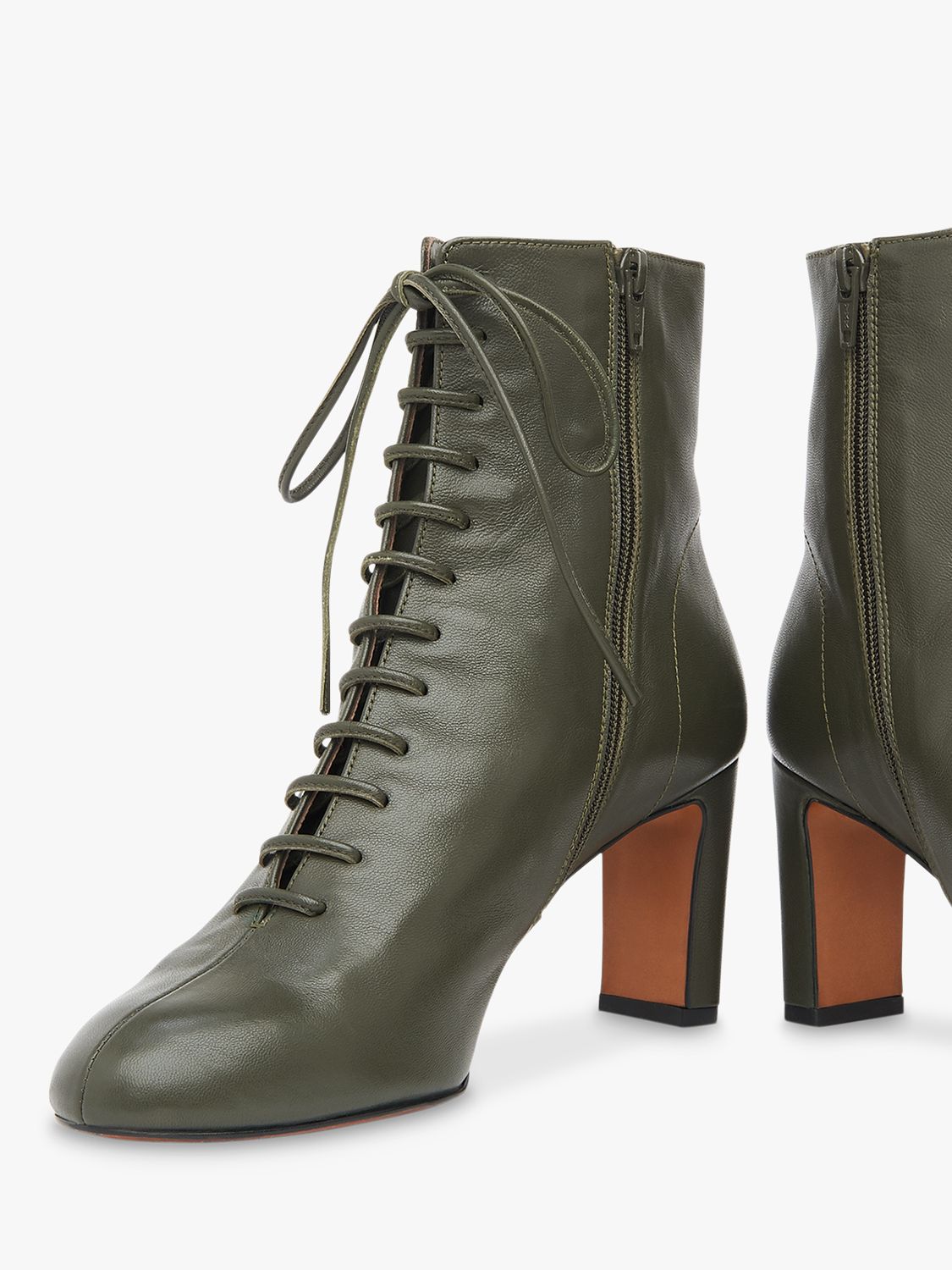 Whistles Dahlia Leather Lace Up Ankle Boots, Khaki at John Lewis & Partners