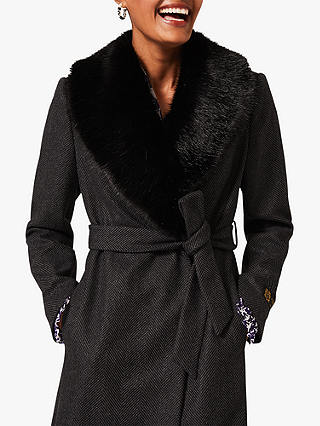 Phase Eight Elsie Herringbone Faux Wool Coat, Charcoal