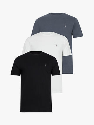 AllSaints Brace Tonic Crew Neck T-Shirt, Pack of 3, White/Blue/Black