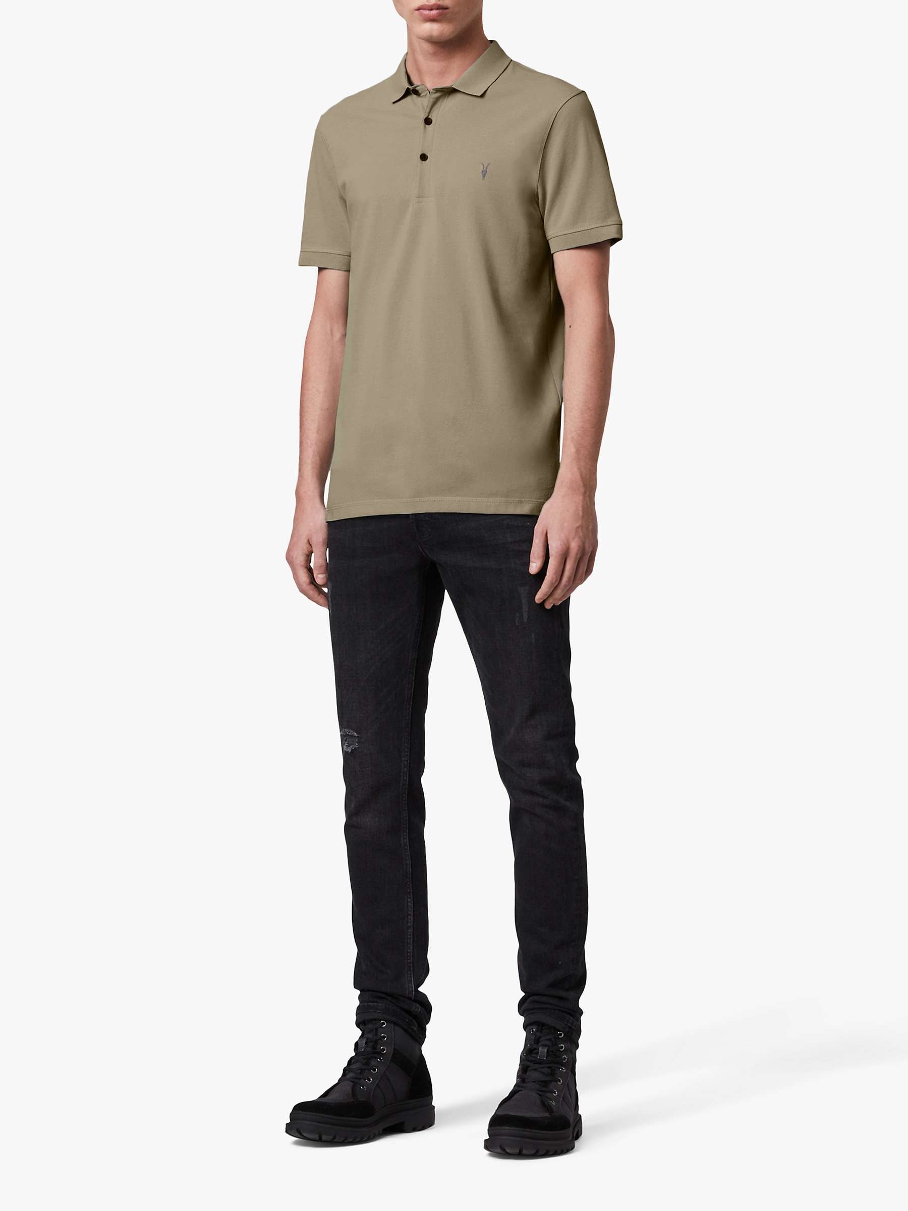 Buy AllSaints Reform Short Sleeve Slim Polo Shirt, Safari Taupe Online at johnlewis.com