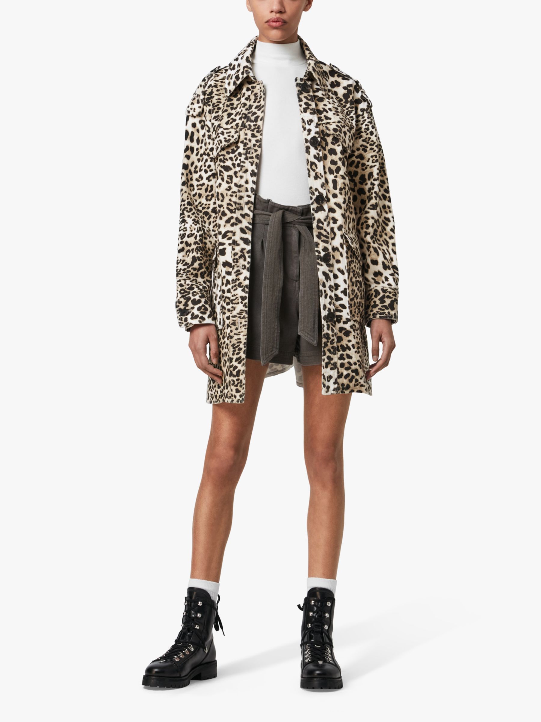 AllSaints Suzie Leopard Print Jacket, Beige, 14