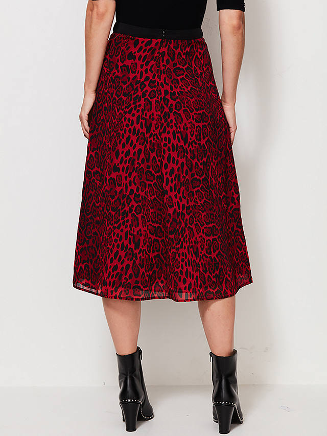 Sosandar Leopard Print Midi Skirt, Red at John Lewis & Partners