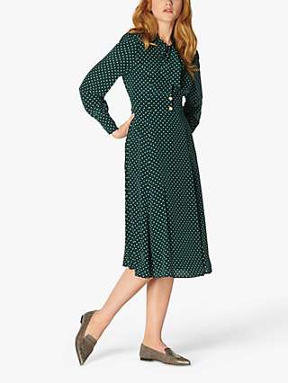 L.K.Bennett Mortimer Silk Polka Dot Tea Dress, Green