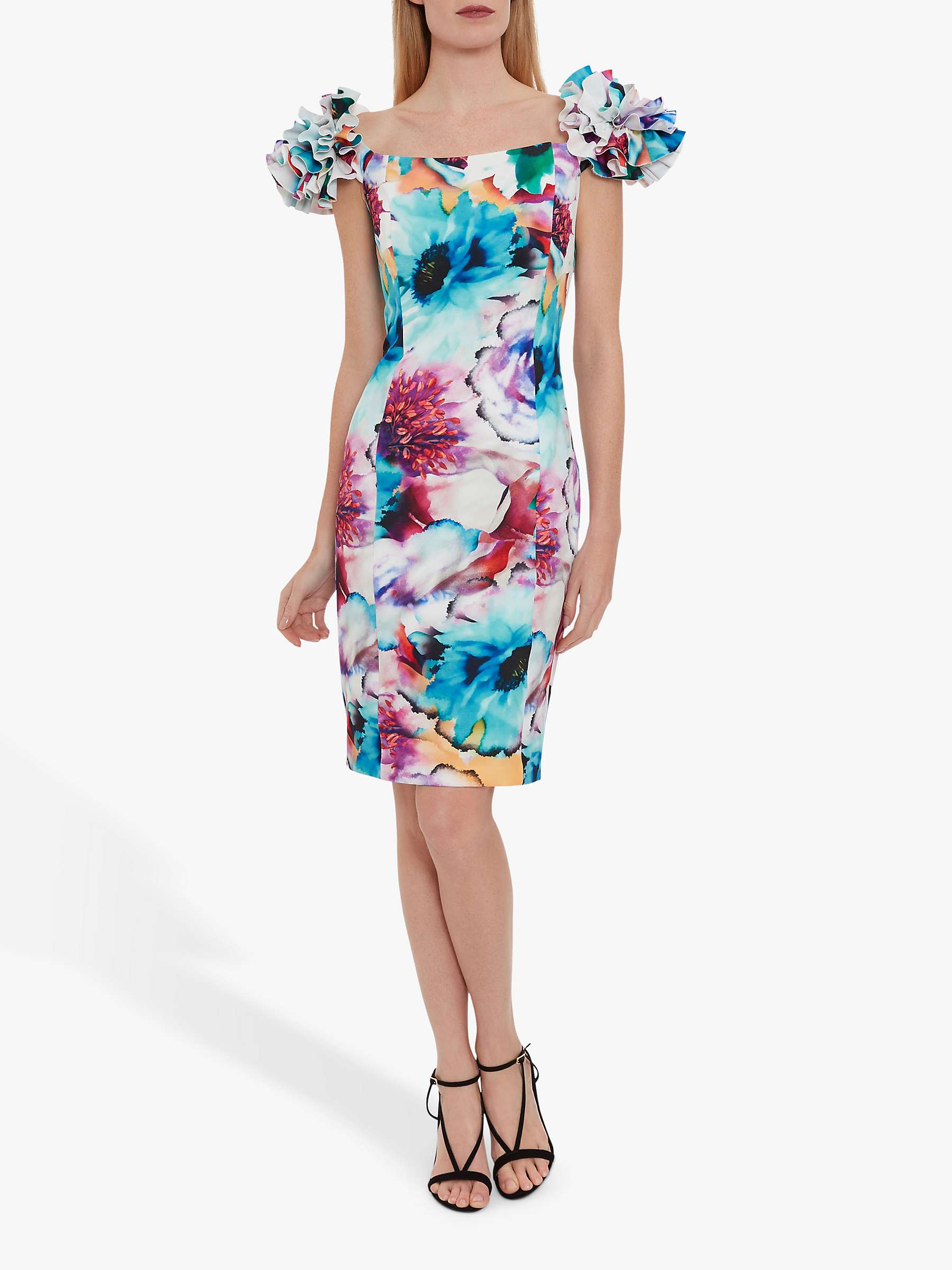 Buy Gina Bacconi Harmonia Floral Ruffle Sleeve Scuba Dress, Multi Online at johnlewis.com