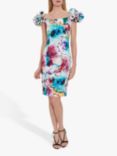 Gina Bacconi Harmonia Floral Ruffle Sleeve Scuba Dress, Multi, Multi