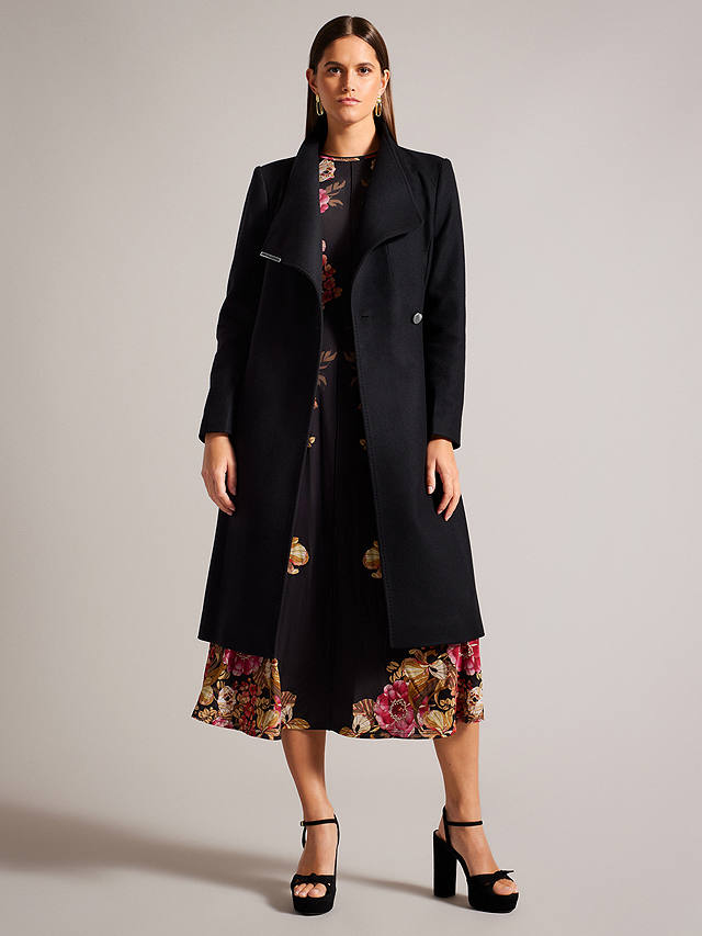 Ted Baker Rose Mid Length Wool Blend Wrap Coat, Black