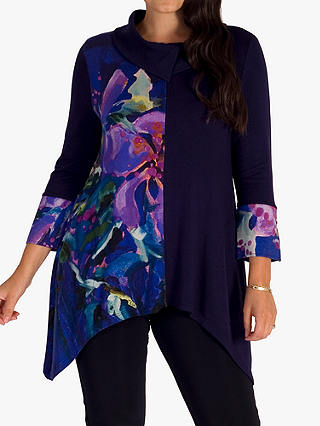 chesca Abstract Floral Cowl Neck Top, Purple