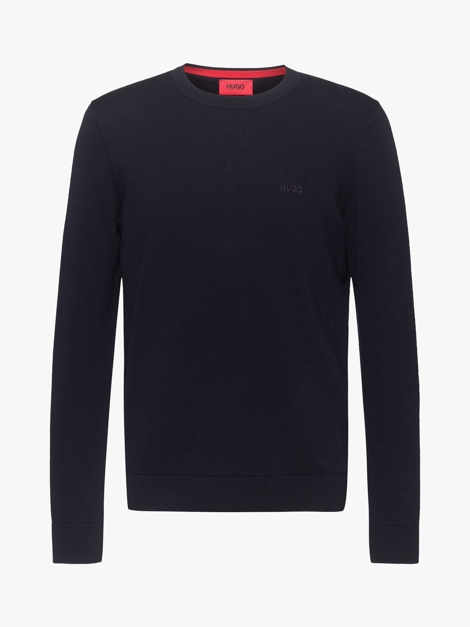 HUGO by Hugo Boss San Cassius Cotton Crew Neck Jumper, Navy at John ...