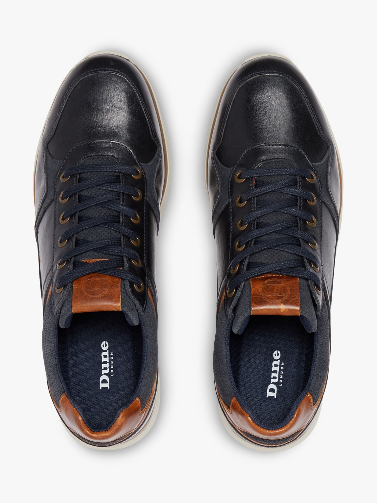 Dune Thymes Lace up Leather Trainers, Navy at John Lewis & Partners