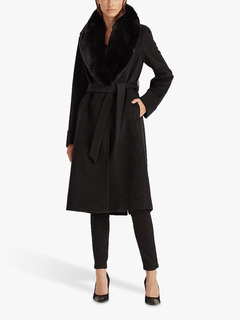 Lauren Ralph Lauren Wrap Faux Fur Trim Coat