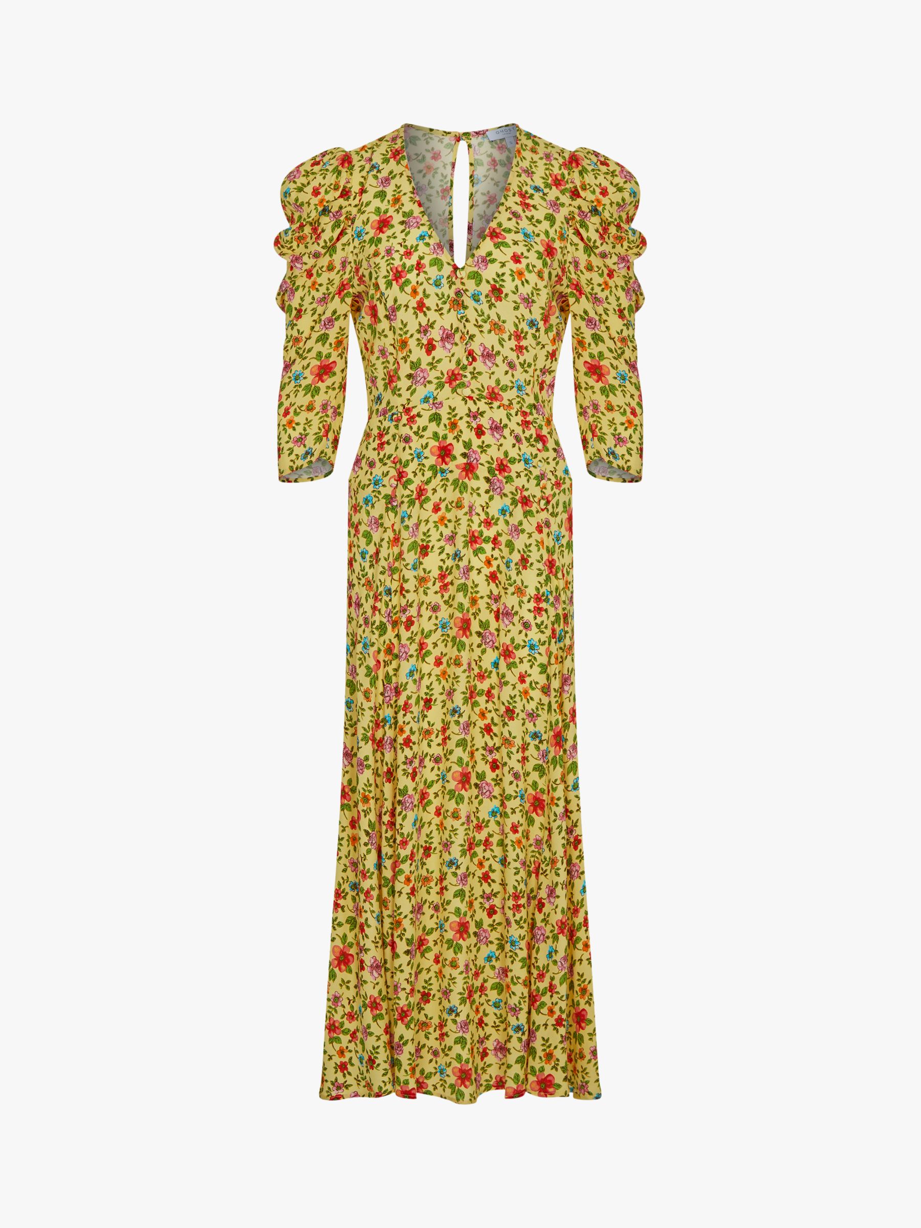 Ghost Mira Floral Ruched Sleeve Crepe Midi Dress, Rosemary Garden at ...