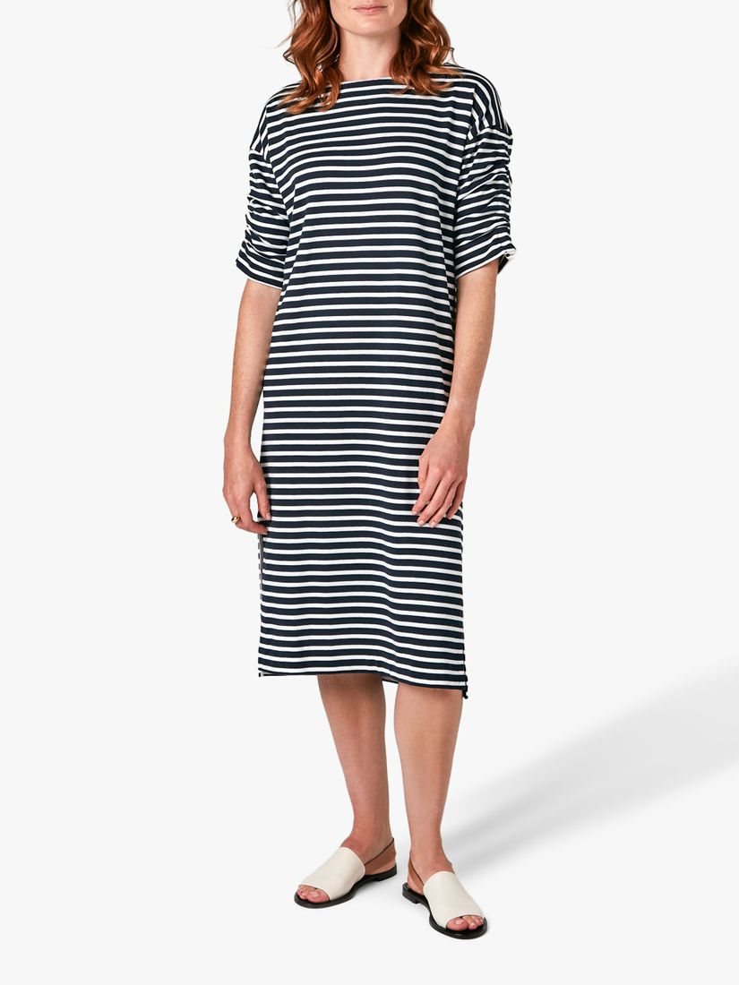 Jigsaw Breton Stripe Jersey Dress, Navy/White