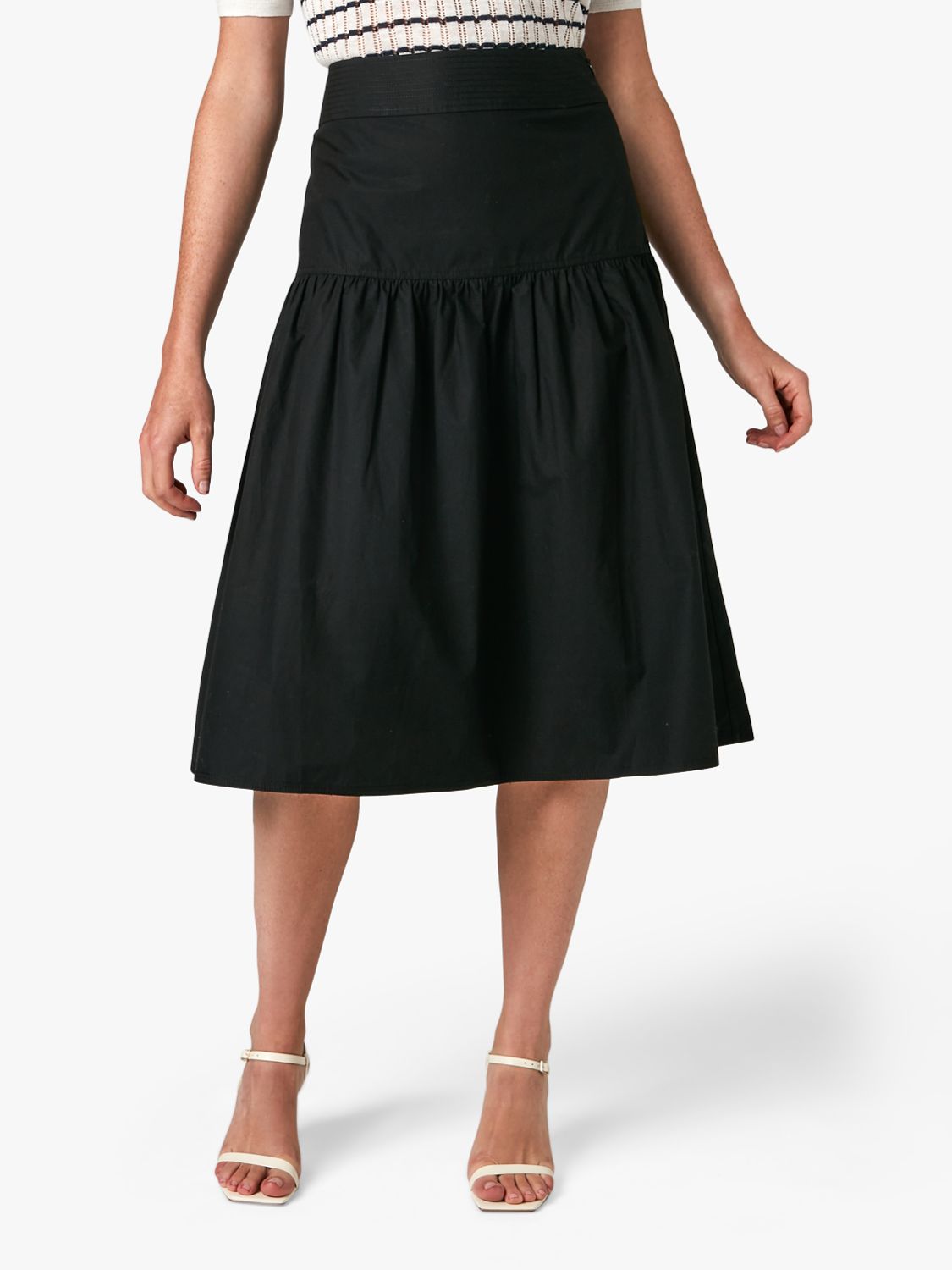 Jigsaw Poplin Midi Skirt, Black at John Lewis & Partners