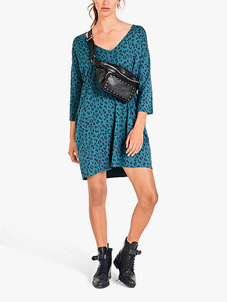 HUSH Iris V-Neck Leopard Print Mini Dress, Blue