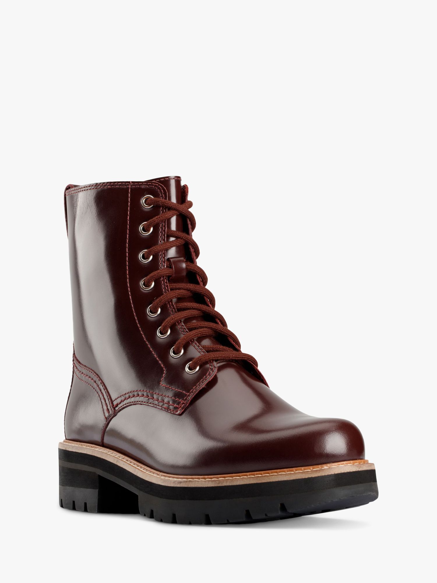 Clarks Orianna Leather Lace Up Ankle Boots, Merlot at John Lewis & Partners