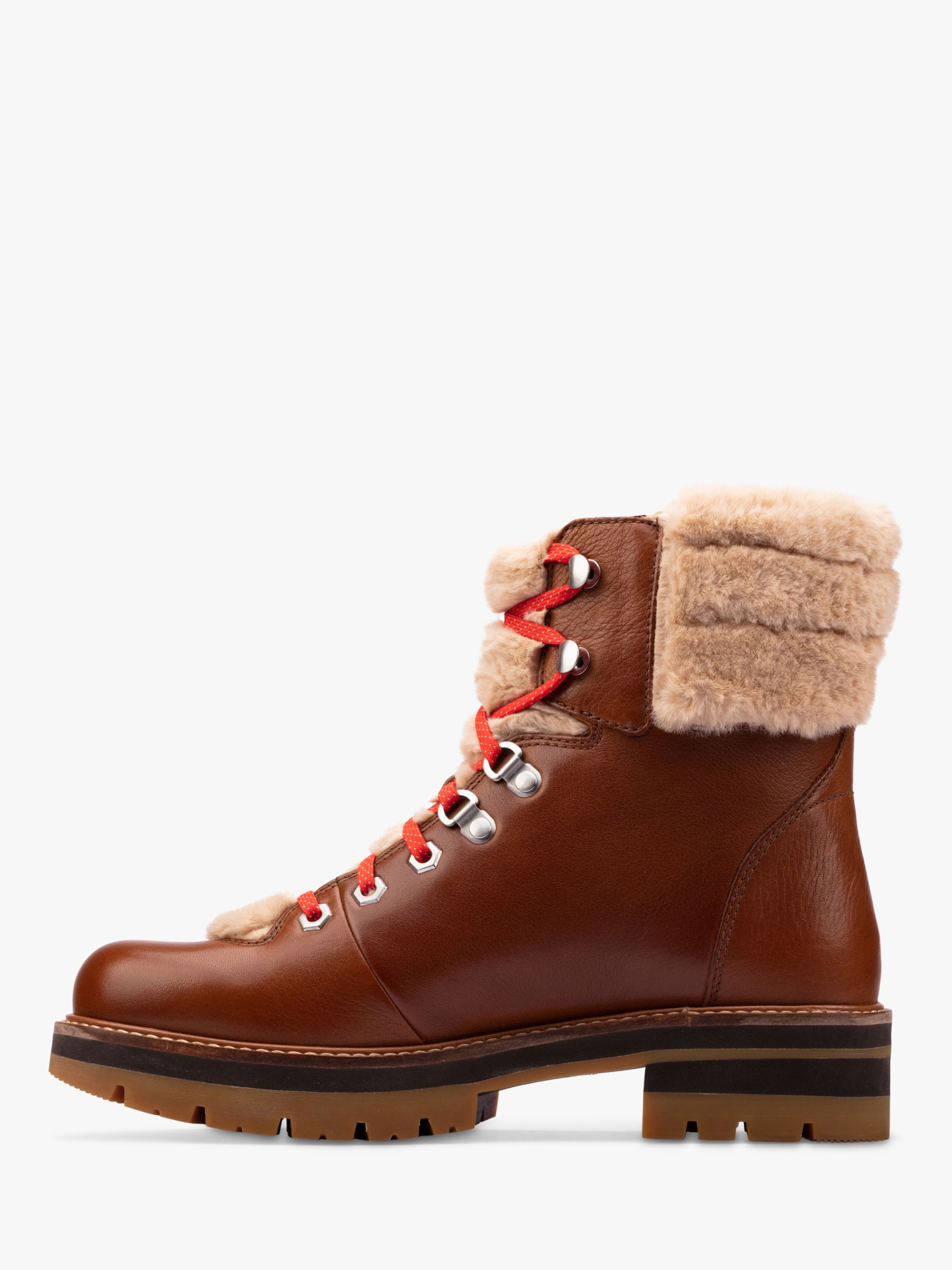 Clarks Orianna Chunky Fur Top Leather Hiker Boots, Dark Tan at John ...