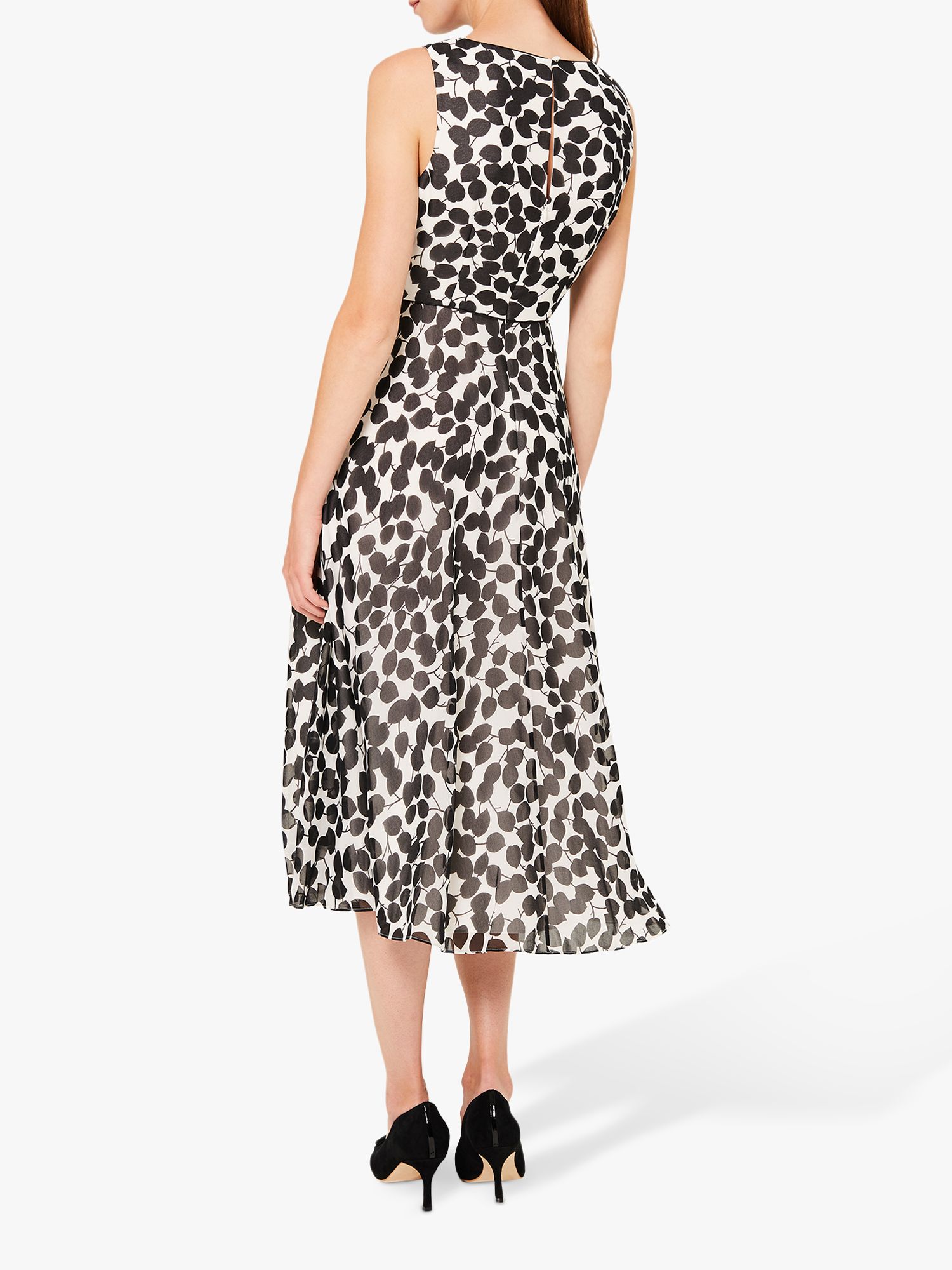 Hobbs Petite Carly Leaf Print Midi Dress, Ivory/Black at John Lewis ...