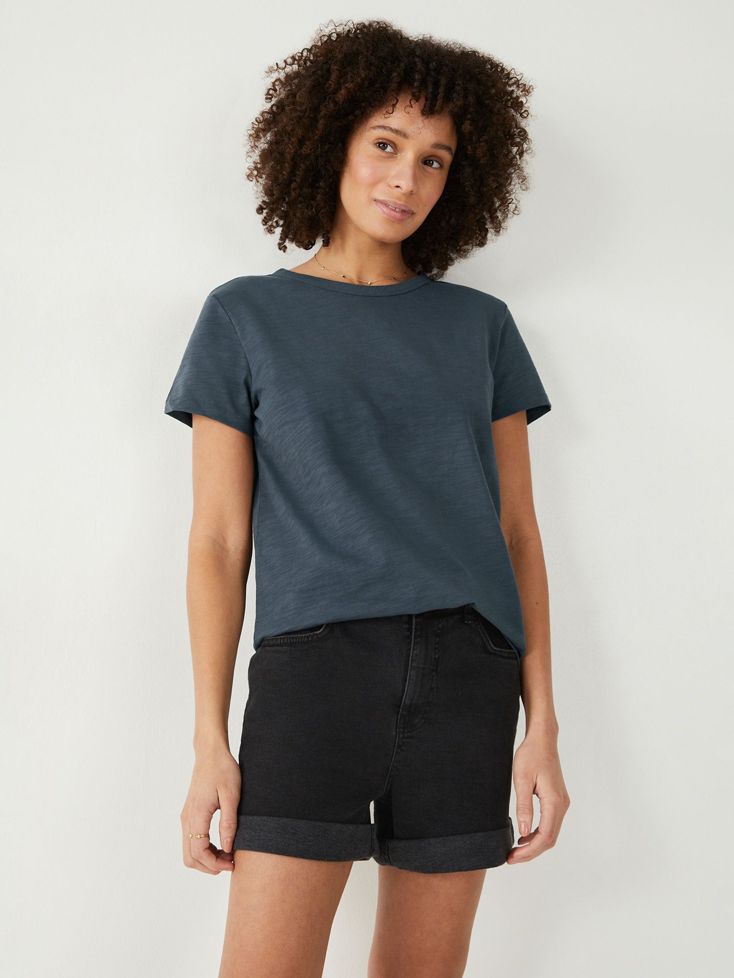 hush Cotton Boxy Crew Neck Tee, Washed Black at John Lewis & Partners