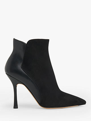 L.K.Bennett Aliyah Suede and Leather Stiletto Heel Ankle Boots, Black