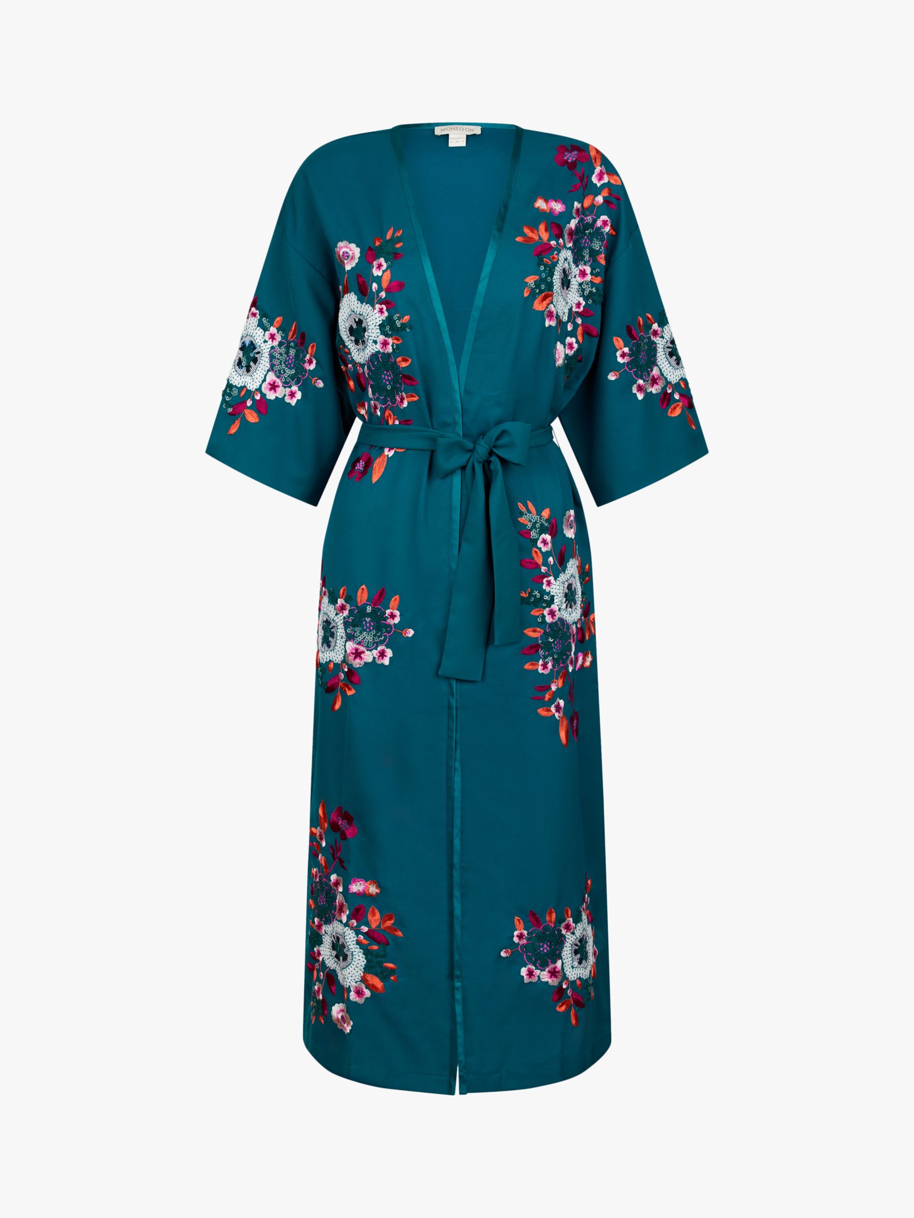 Monsoon Lucia Floral Print Kimono, Teal at John Lewis & Partners