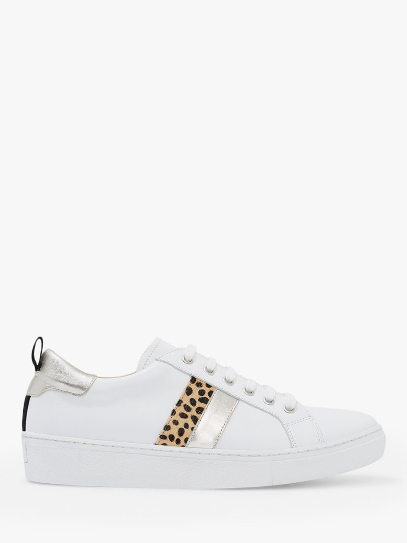 Mint Velvet Allie Animal Stripe Leather Lace Up Trainers, White