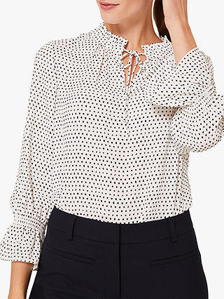 Hobbs Blaire Tie Neck Spotted Blouse, Ivory/Navy
