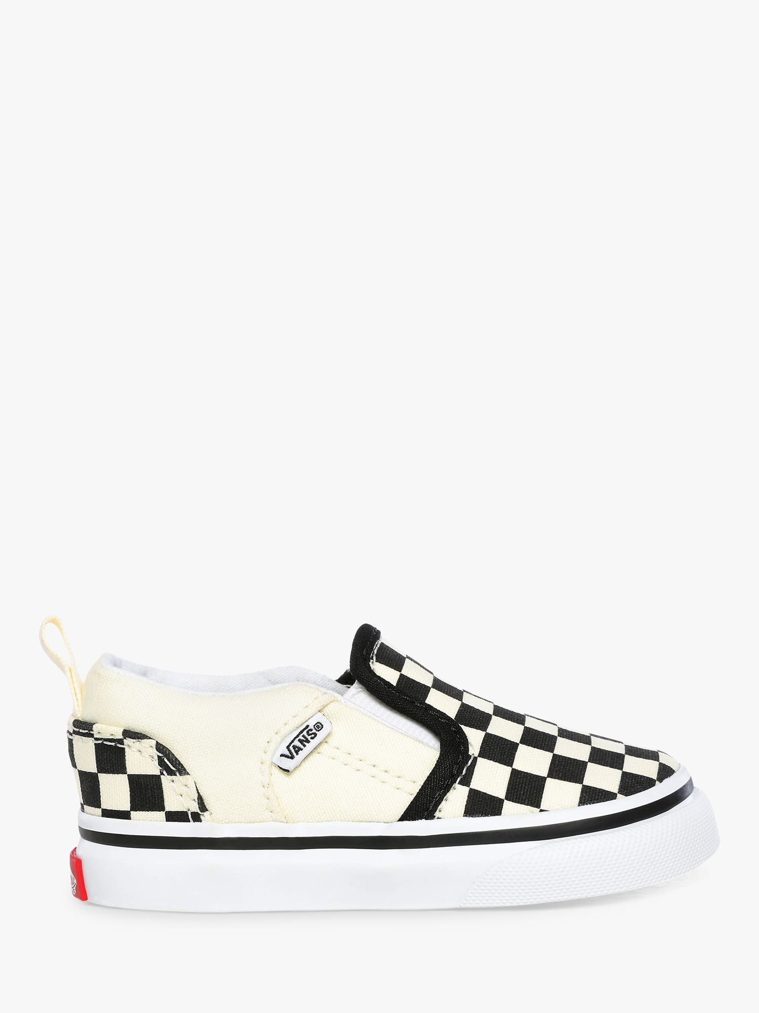 Vans Junior Asher Slip-On Trainers, Checkers Black at John Lewis & Partners