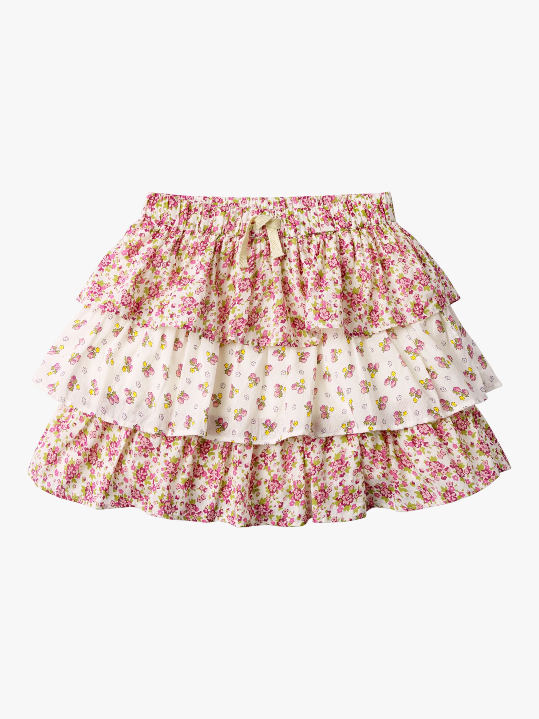 Mini Boden Girls' Vintage Floral Skirt, Ivory/Plum