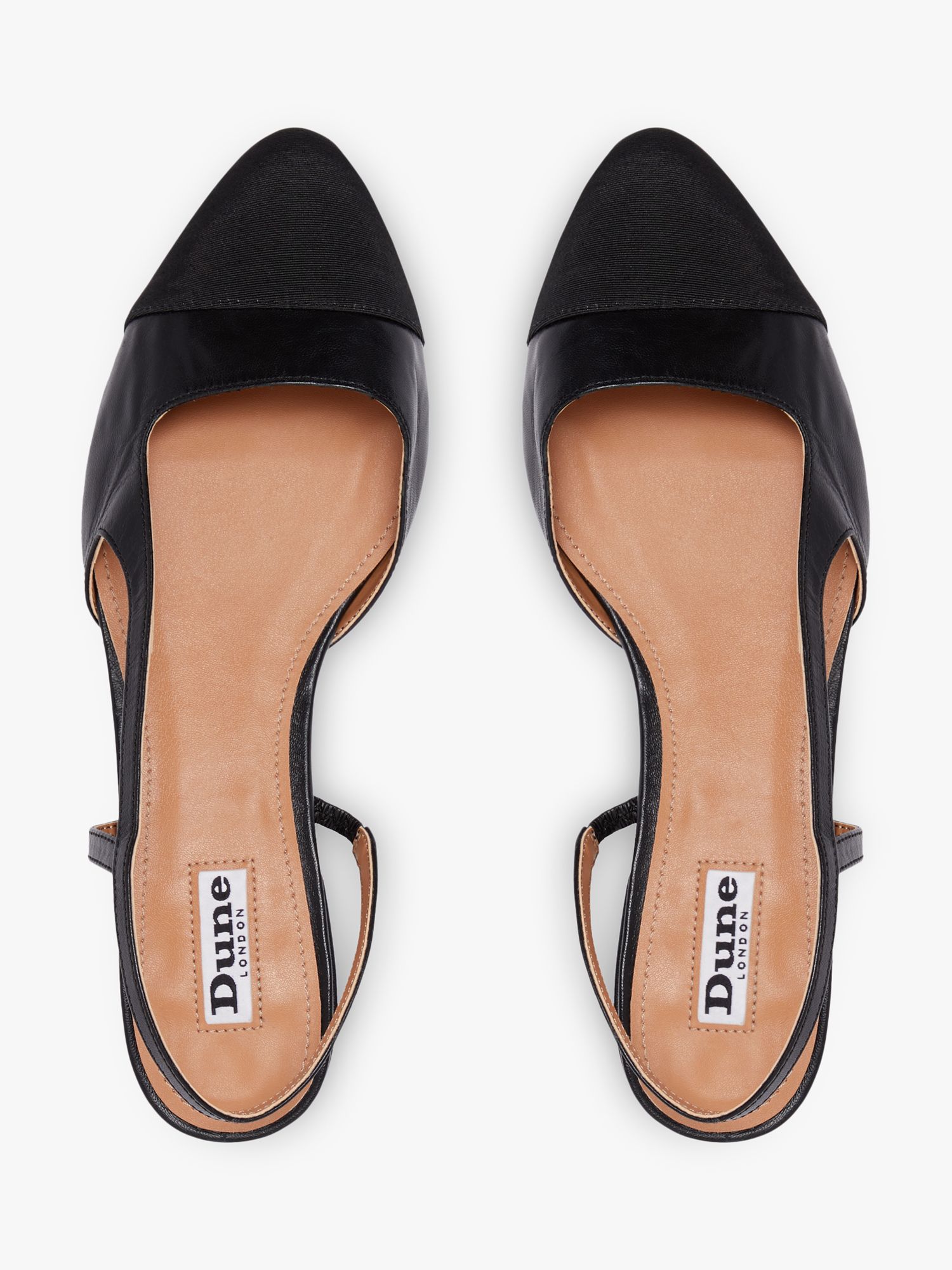 Dune Corallina Leather Pointed Block Heel Slingback Shoes, Black at John Lewis & Partners